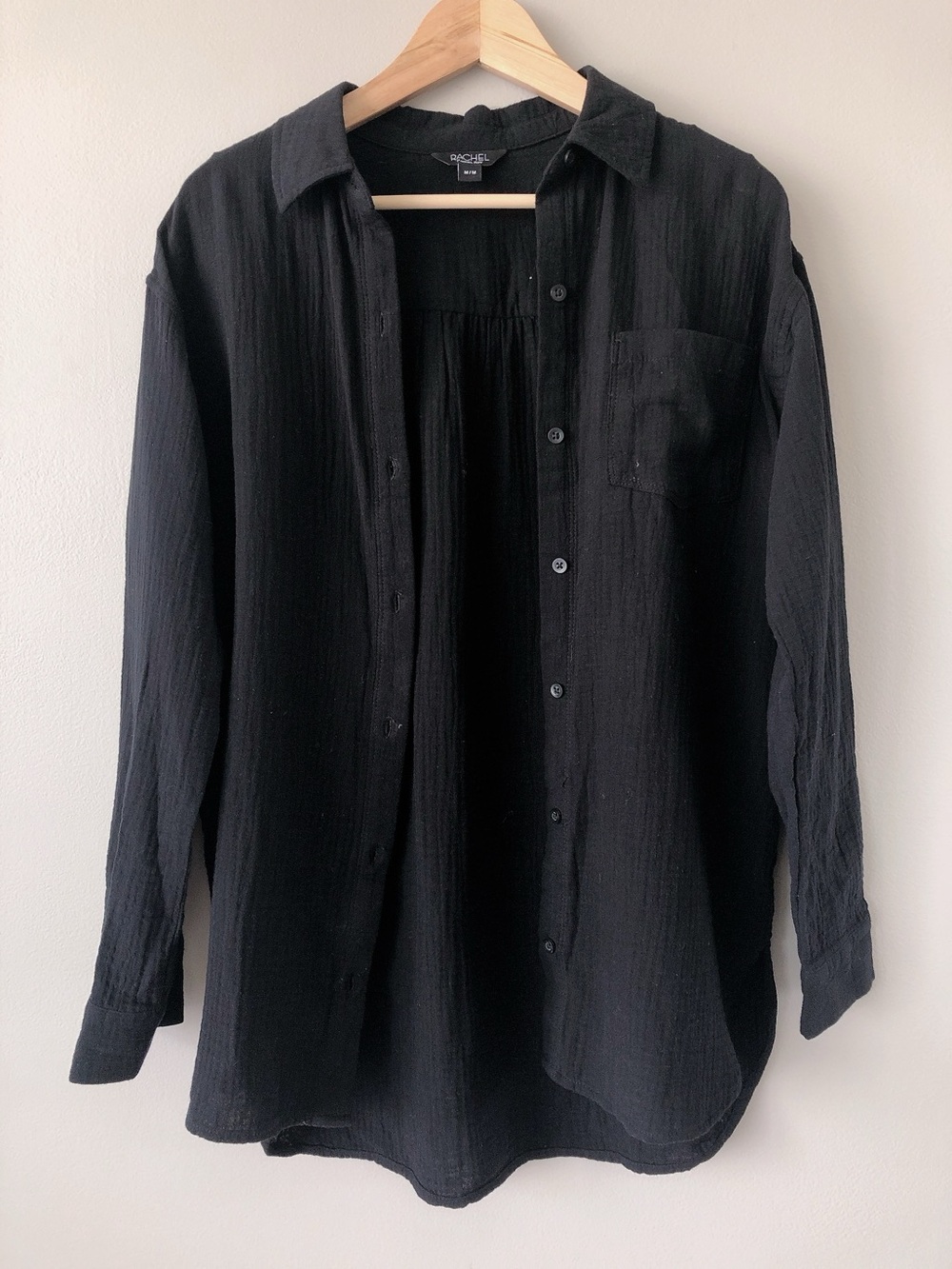 Rachel Roy 100% cotton gauze button down shirt women’s oversized flowy top black